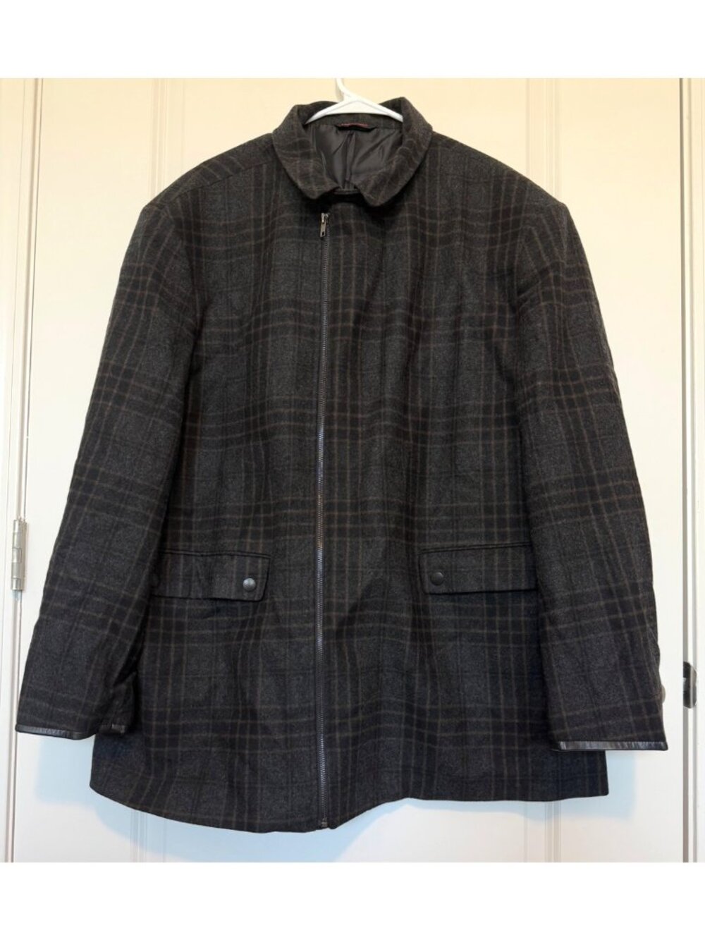 Linea Uomo Wool Blend Mens Plaid Jacket Zip-Up Coat Size 4XL Pockets Charcoal